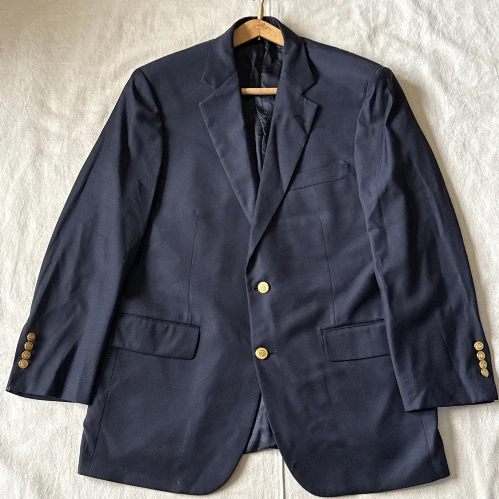 BROOKS BROTHERS Country Club Navy Gold Button Blazer 42R Loro Piana Super 120s